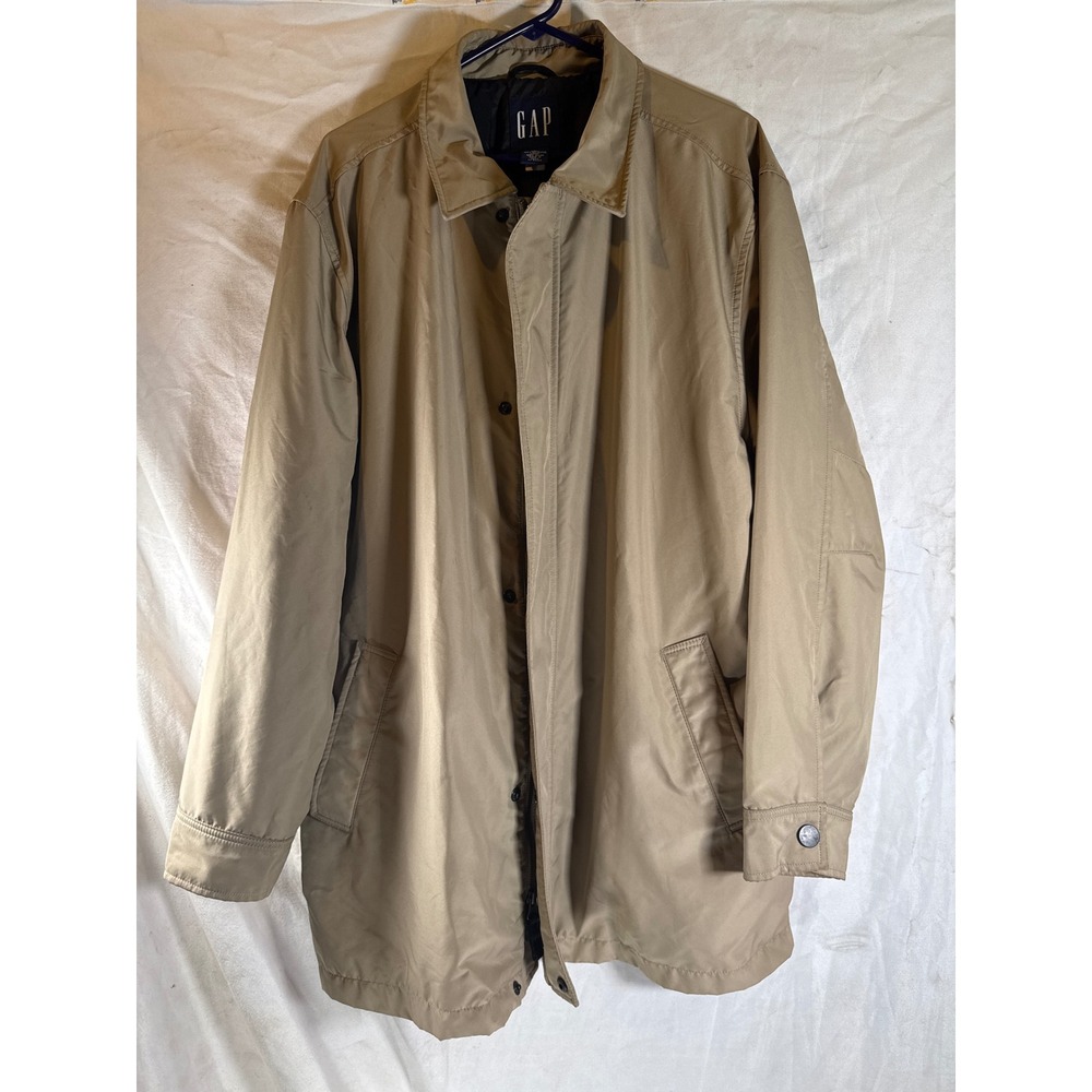 Gap Mens Khaki Tan Mac Coat Trench Jacket Full Zip Button Front Large RN 54023